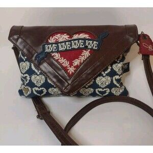 JAN CONSTANTINE Rare Union Jack LOVE UK Crossbody Shoulder Clutch Bag